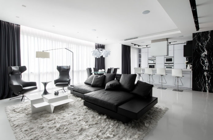 living room interior in black and white