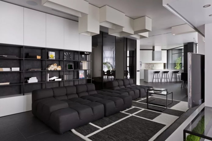 living room interior in black and white