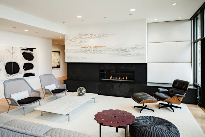 living room interior design in black and white