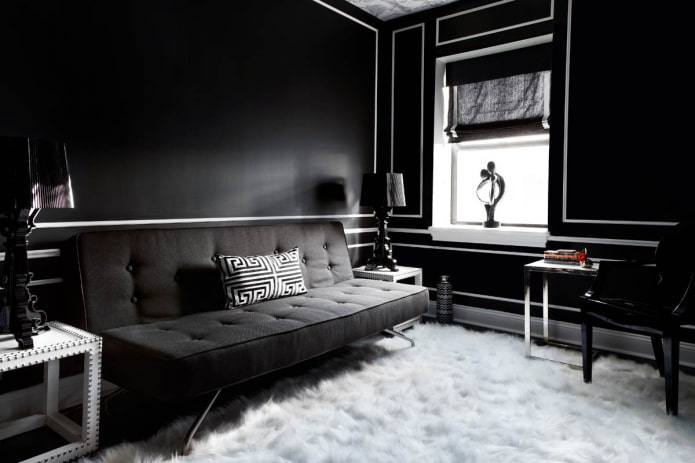 Wohnzimmerdekoration in Schwarz-Weiß