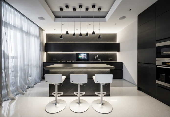 island in the interior of a high-tech kitchen