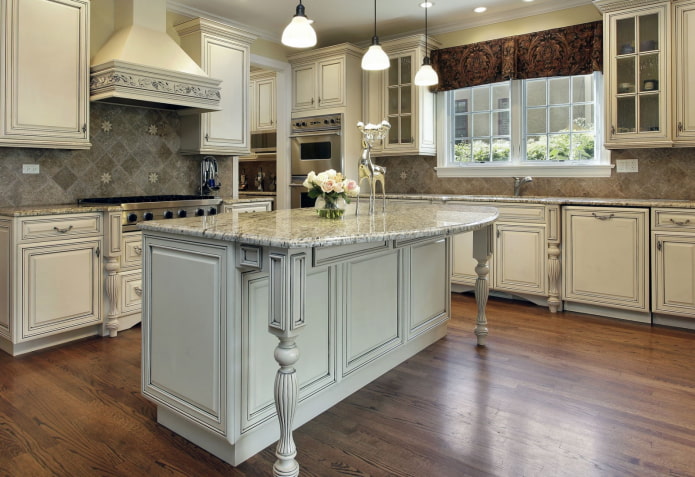 island in the interior of the kitchen in a classic style