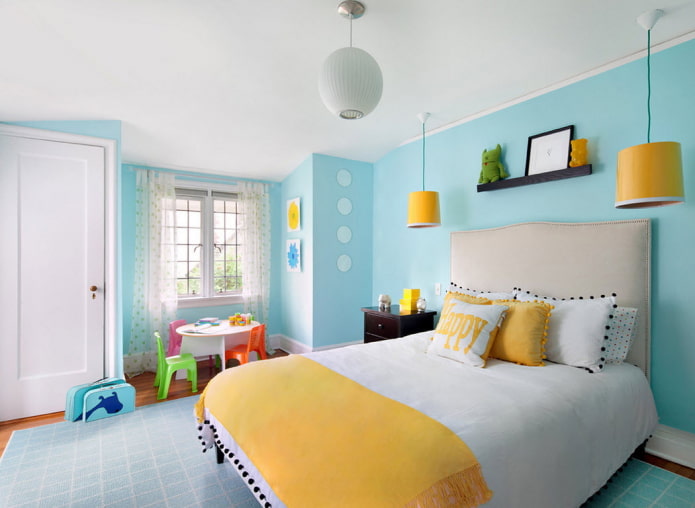 yellow-blue interior of a children's room