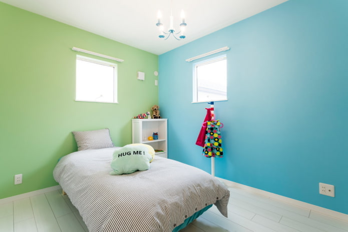 grün-blaue Einrichtung eines Kinderzimmers