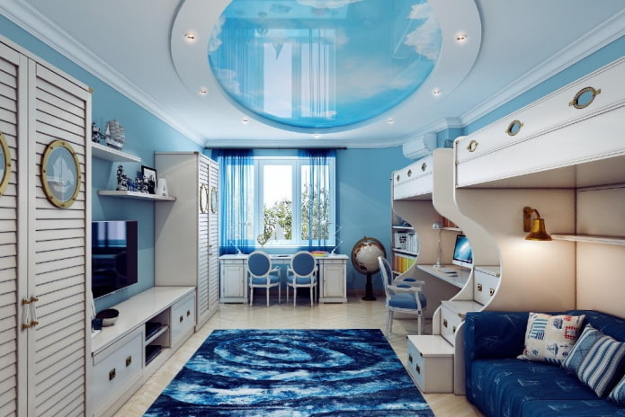 blue children's room in a marine style