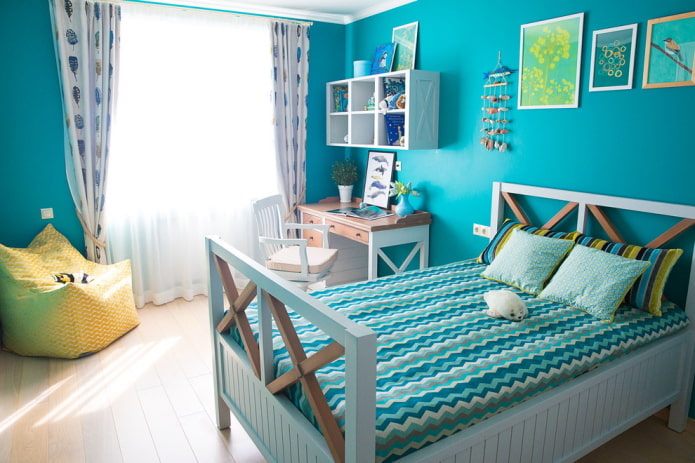 furnishings in the interior of the nursery in blue tones