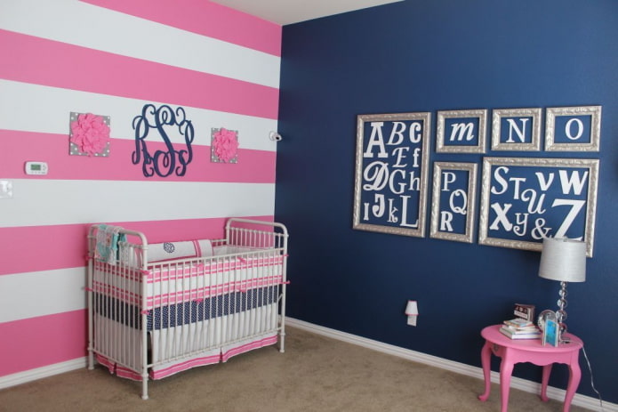 blue-pink interior of a children's room