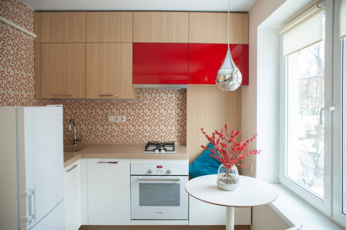 Küche mit einer Fläche von 6 Quadraten im Stil des Minimalismus