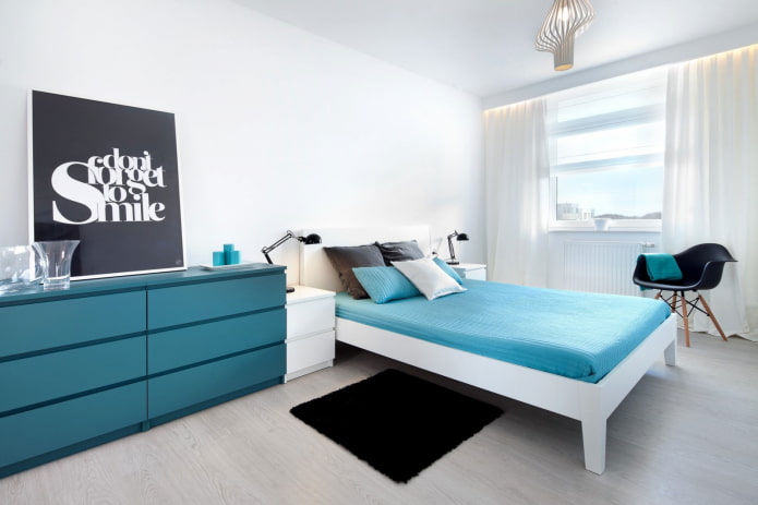 Dekor im Inneren des Schlafzimmers im minimalistischen Stil