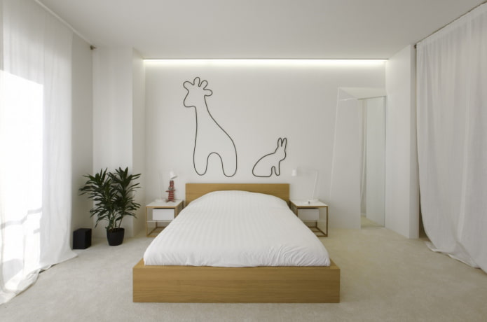 decor in the interior of the bedroom in a minimalistic style