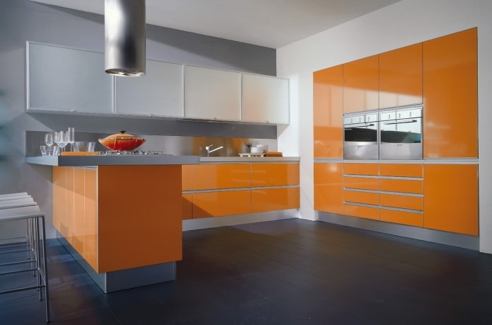 kitchen interior in gray-orange colors