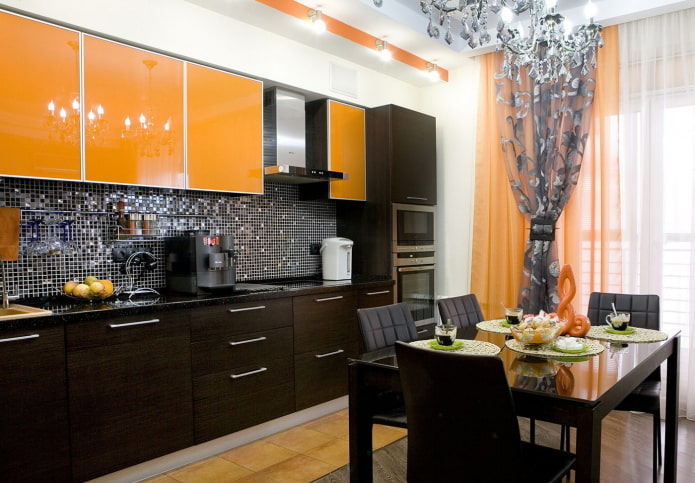 konyha belső fekete és narancs színben
