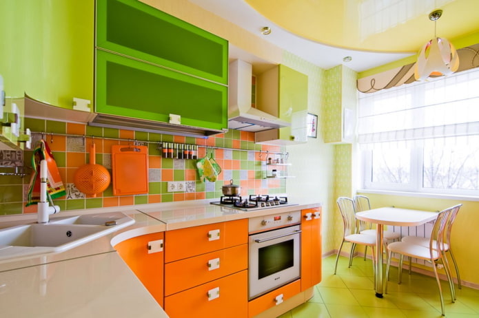 kitchen interior in orange-green tones