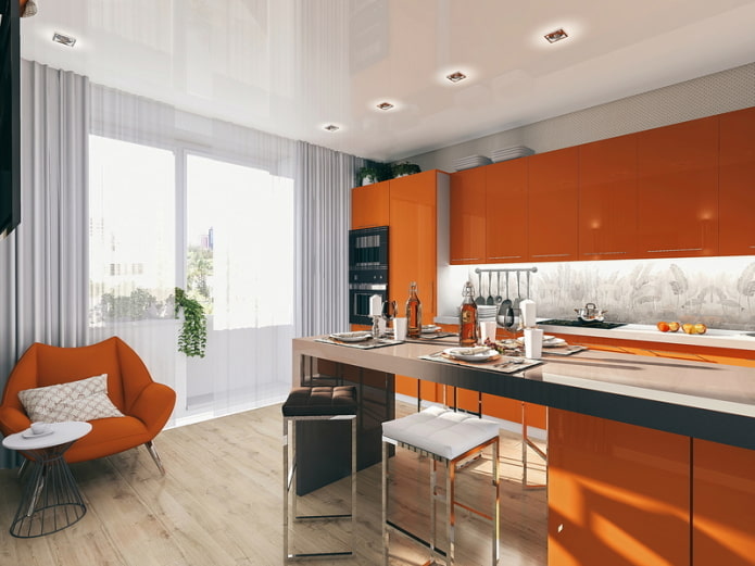 ผ้าม่านในห้องครัวในโทนสีส้ม