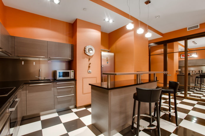 kitchen interior in orange-brown tones