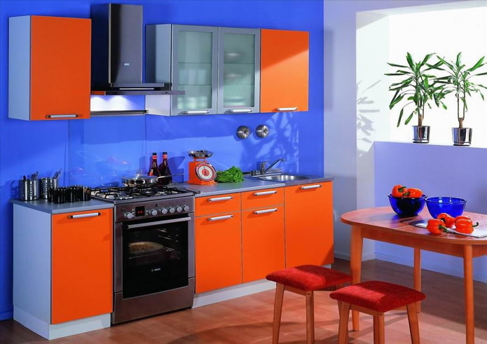 kitchen interior in orange and blue tones