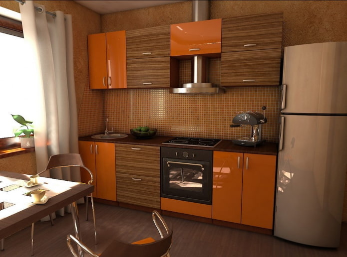 кухињски ентеријер у наранџасто-браон тоновима