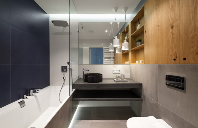 lighting in the interior of a small bathroom