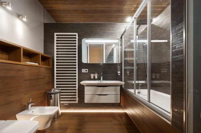 világítás a fürdőszoba belsejében, modern stílusban