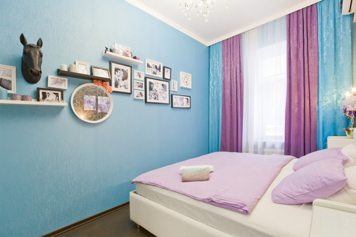 lilac-blue bedroom interior