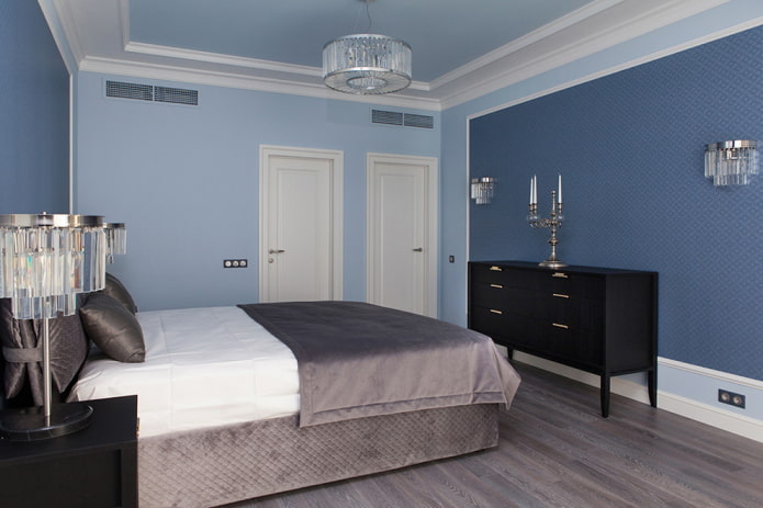 blaue und blaue Schlafzimmereinrichtung bedroom