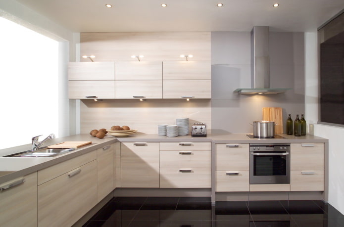 kitchen interior in gray-beige tones