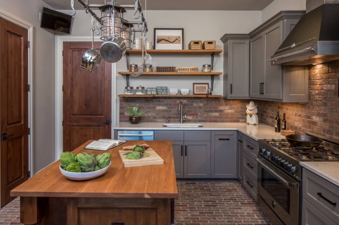 kitchen interior in gray-brown tones