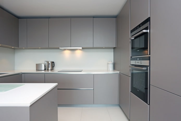 kitchen interior in gray and white colors