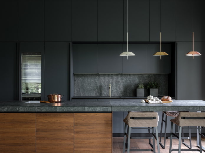 kitchen interior in dark gray