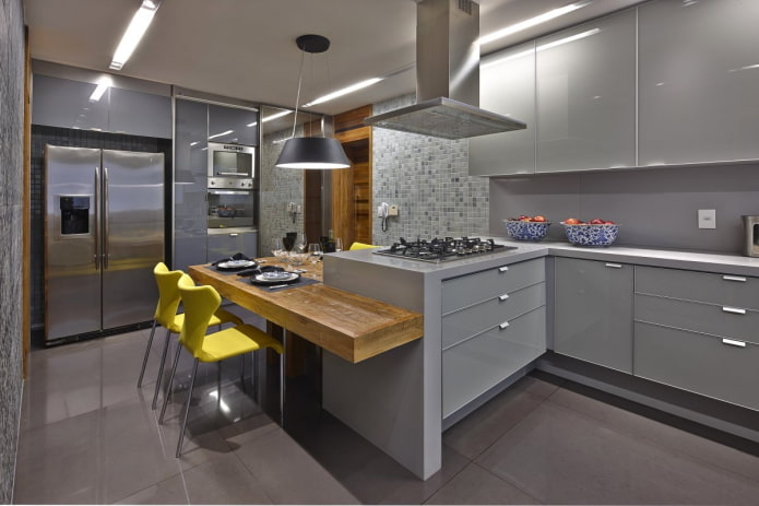 furniture and appliances in the interior of the kitchen in gray tones