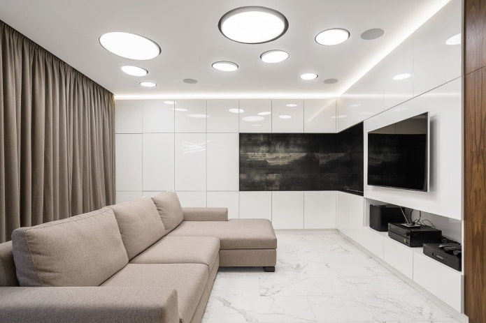dekoráció és világítás a nappaliban minimalista stílusban