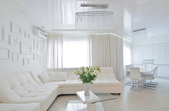furniture in the living room in white colors