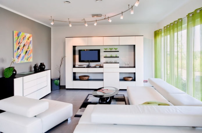 furniture in the living room in white colors