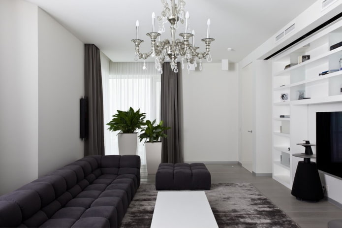 living room interior in white and gray tones