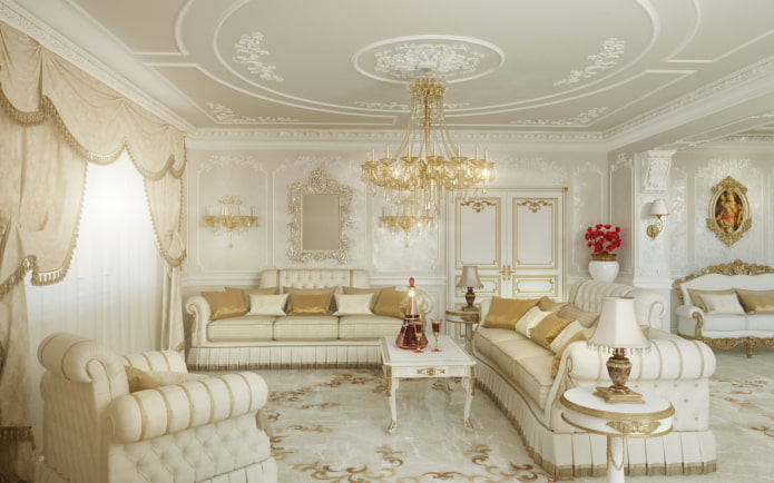 klasszikus stílusú fehér nappali
