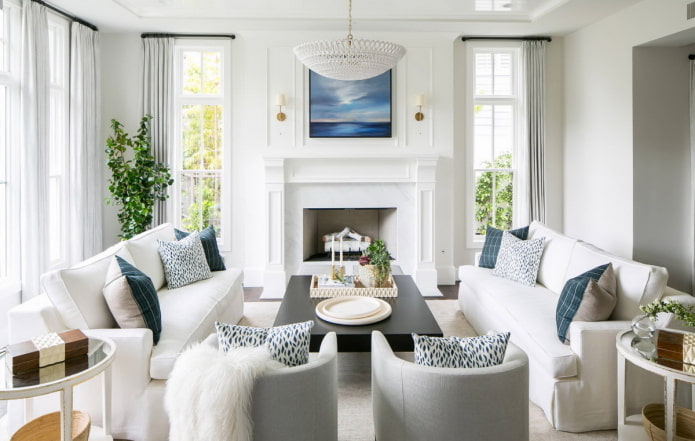 living room interior design in white colors