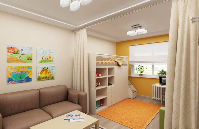 zoning in the interior of the living room-nursery