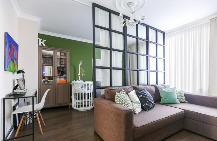 arrangement of a combined living room-nursery