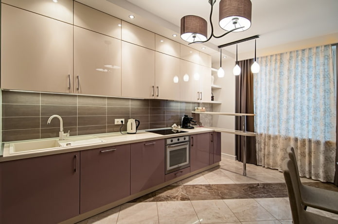 kitchen interior in beige and brown tones