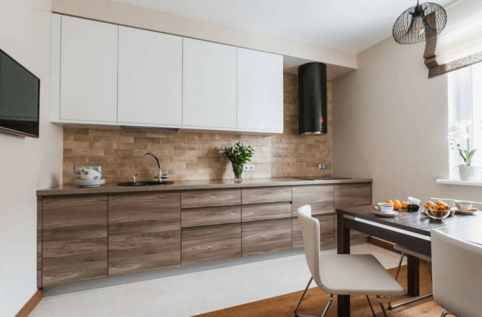 kitchen interior in white and brown tones