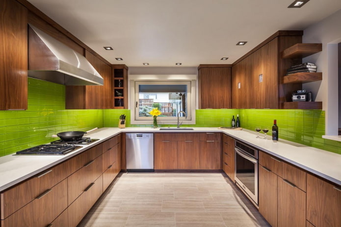 kitchen interior in green-brown tones