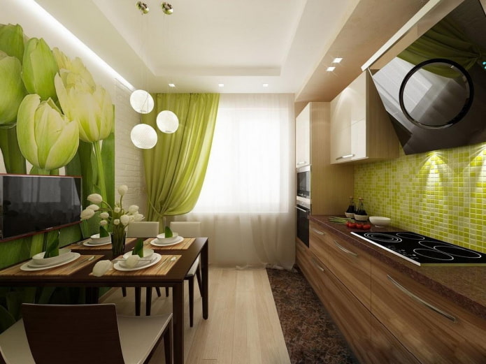 kitchen interior in green-brown tones