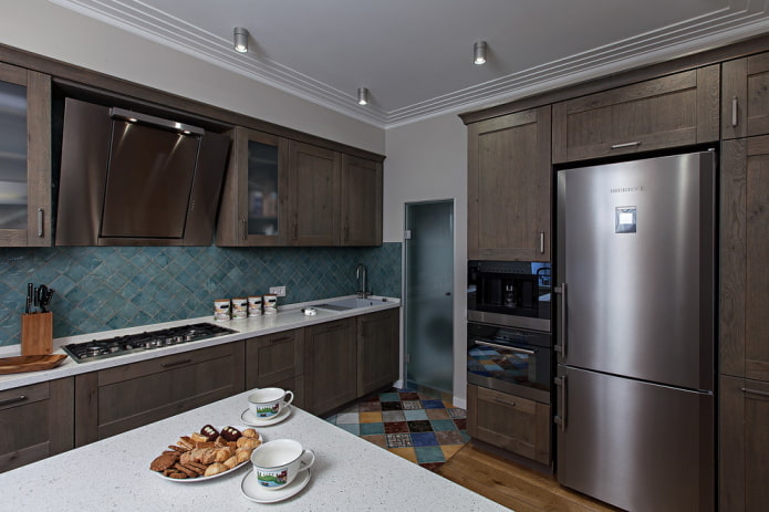 kitchen interior in dark brown tones