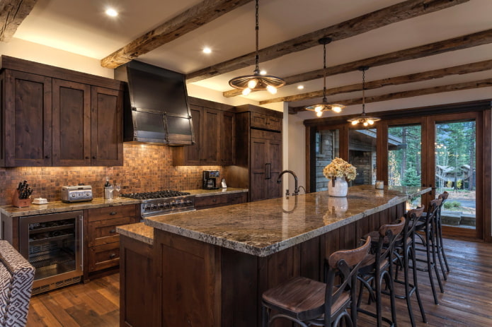 chalet-style kitchen in brown tones