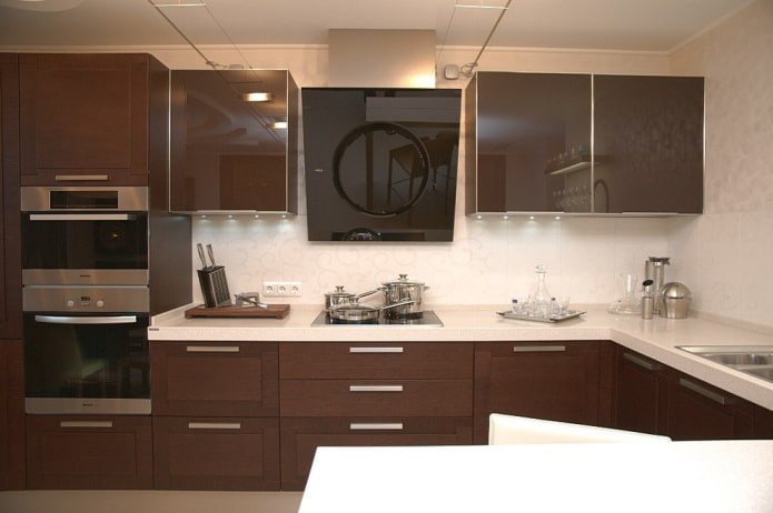 kitchen interior in dark brown tones