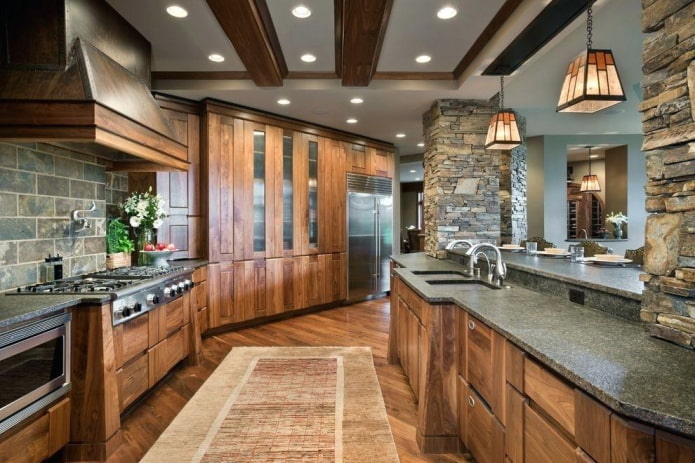 kitchen in brown tones in country style