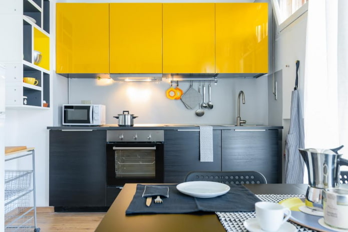 kitchen interior in black and yellow colors