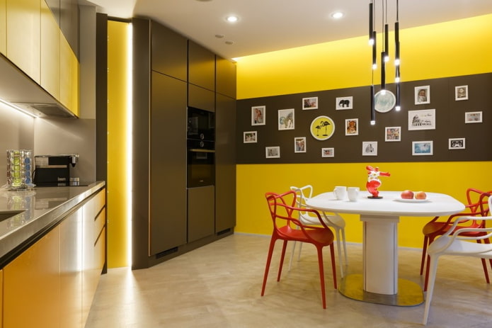 kitchen interior in yellow-brown tones