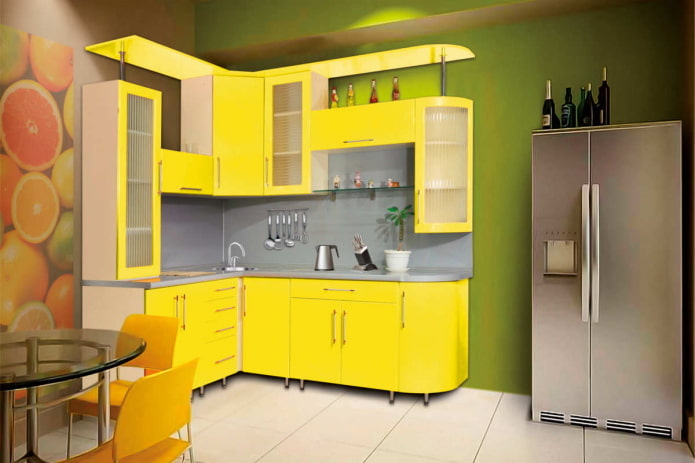 kitchen interior in yellow-green tones