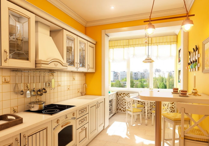 kitchen in yellow tones in Provence style